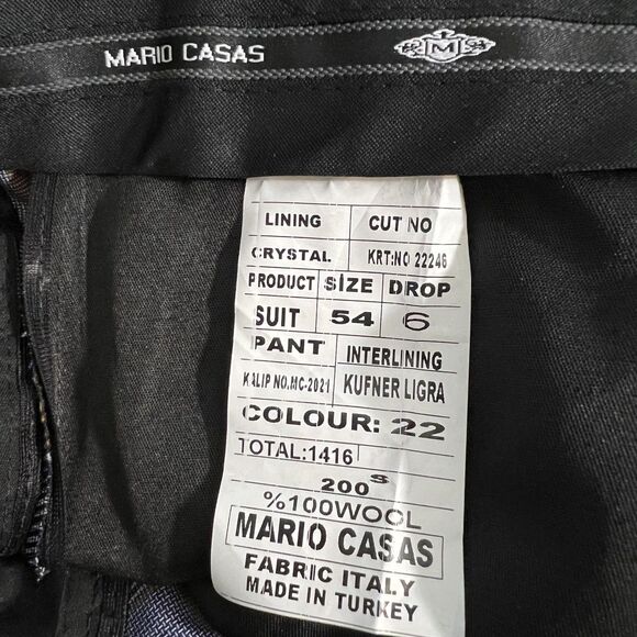 Mario Casas Suit Mens 54 Wool Blue Plaid Blazer Pants Set Super 200s Italy - Picture 12 of 14